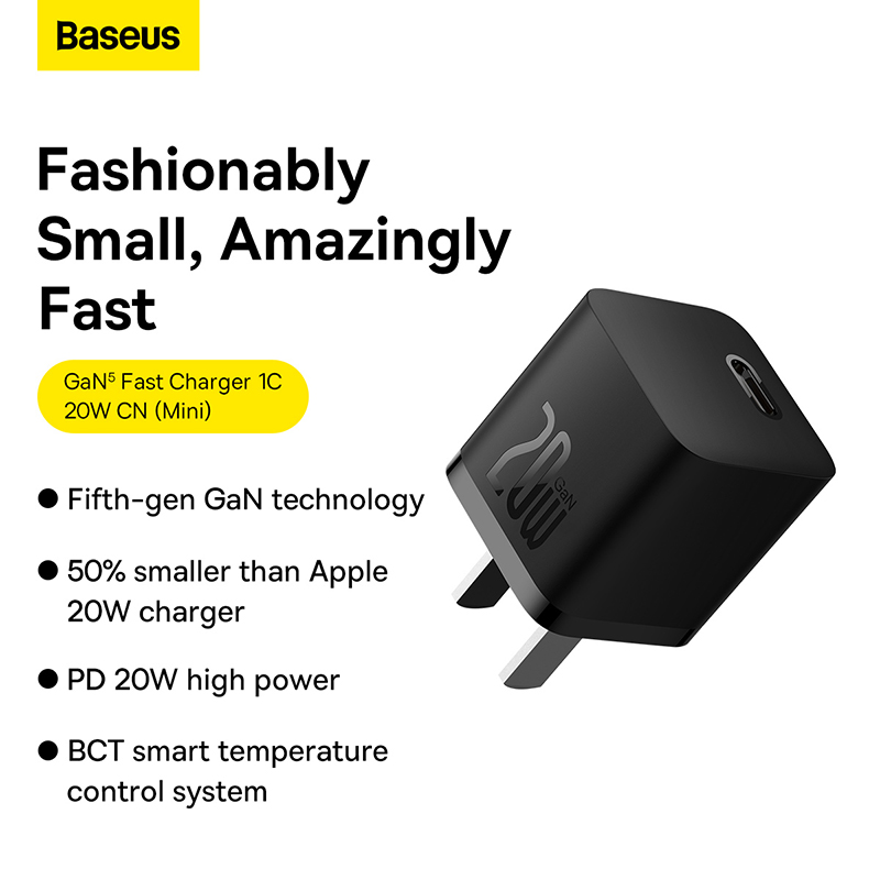 Bộ Sạc Nhanh GaN 5 BASEUS 20W Công Nghệ Cao Fast Charger Cho Điện Thoại IPhone Xsmax,11,12,13,14 Quick Charge, Nhỏ Gọn
