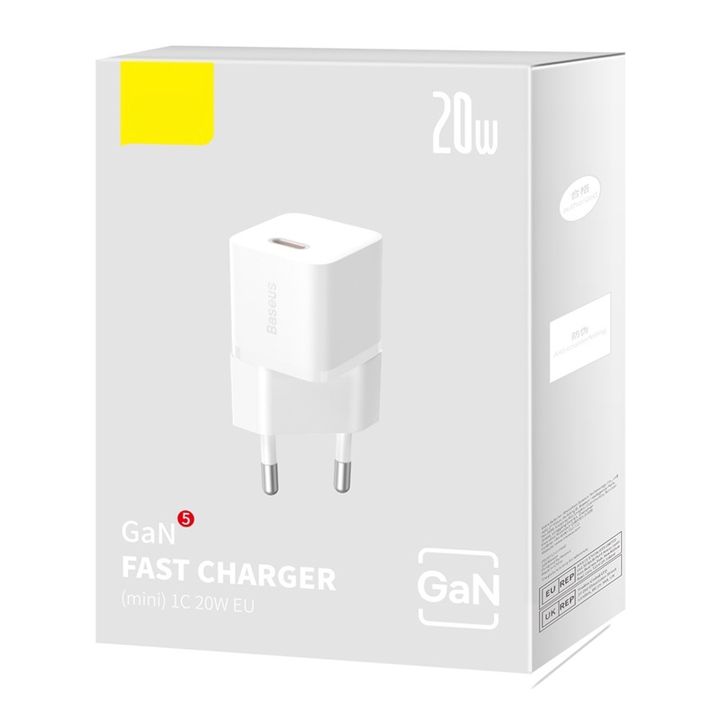 Bộ Sạc Nhanh GaN 5 BASEUS 20W Công Nghệ Cao Fast Charger Cho Điện Thoại IPhone Xsmax,11,12,13,14 Quick Charge, Nhỏ Gọn