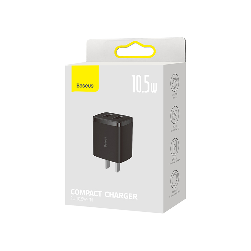 Củ Sạc Nhanh 2 Cổng USB 10.5W BASEUS Compact Charger Nhỏ Gọn, An Toàn, Tương Thích Điện Thoại, Máy Tính Bảng, Quạt Mini
