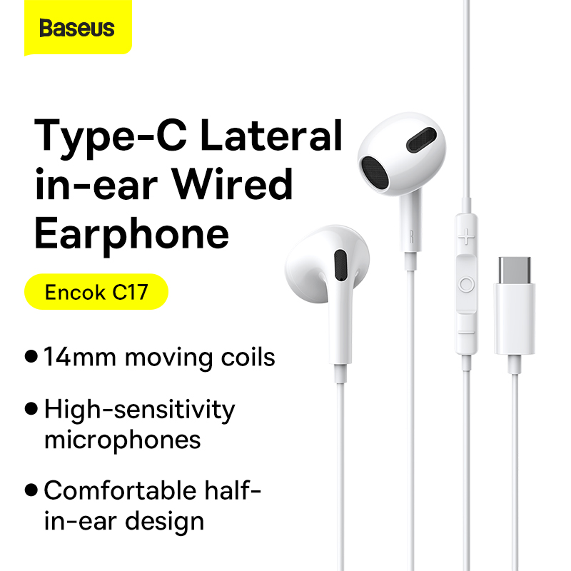 Tai Nghe Dây Có Mic Cổng Type-C BASEUS C17 Âm Thanh HIFI Tương Thích Với Hầu Hết Điện Thoại Laptop Máy Tính Bảng Siêu Bền