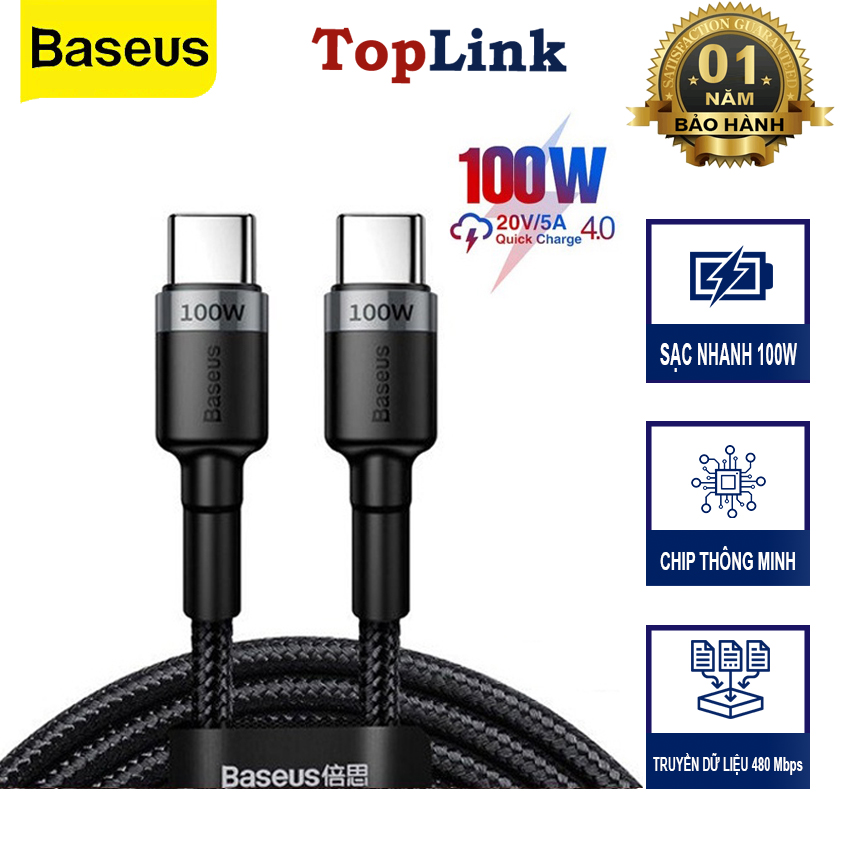Cáp Sạc Nhanh 100w BASEUS Type C To Type C Quick Charge 4.0 Dây Bọc Dù Cho iPhone 15, iPhone 16, SamSung, Laptop, Oppo...