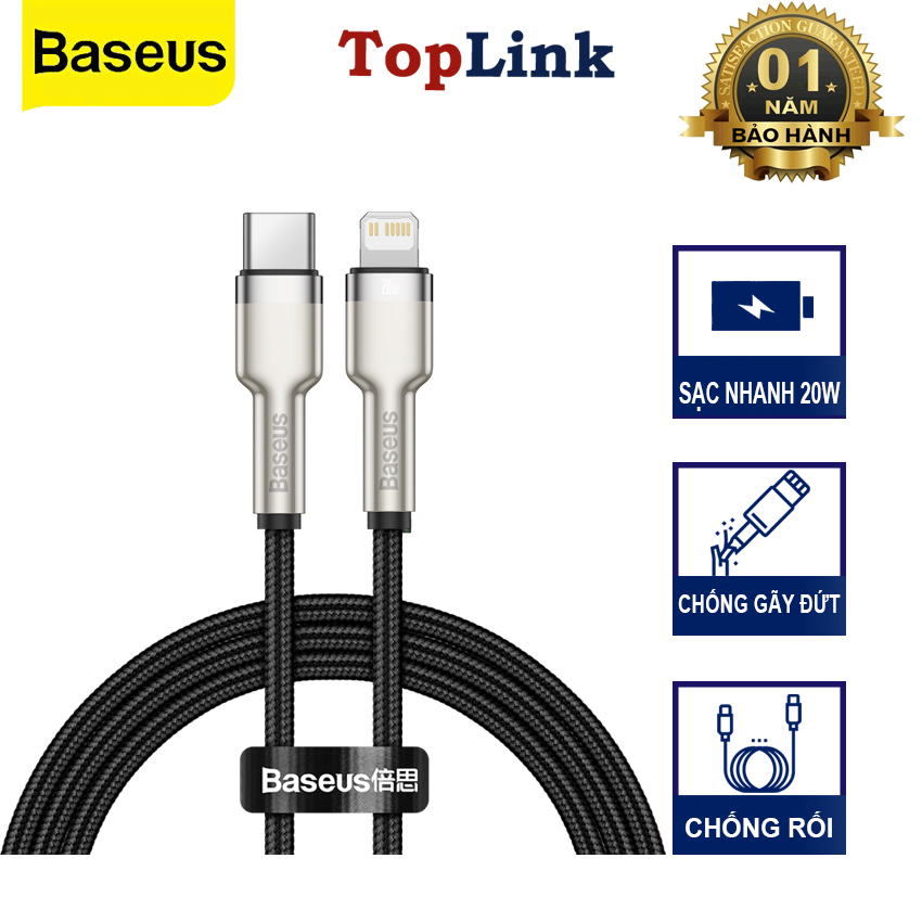 Dây Cáp Sạc Nhanh BASEUS Type C To Lightning 20W Cho IPhone 14/13/12/11/XR/XS/X Metal 25cm 1m 2m Chống Gãy Siêu Bền