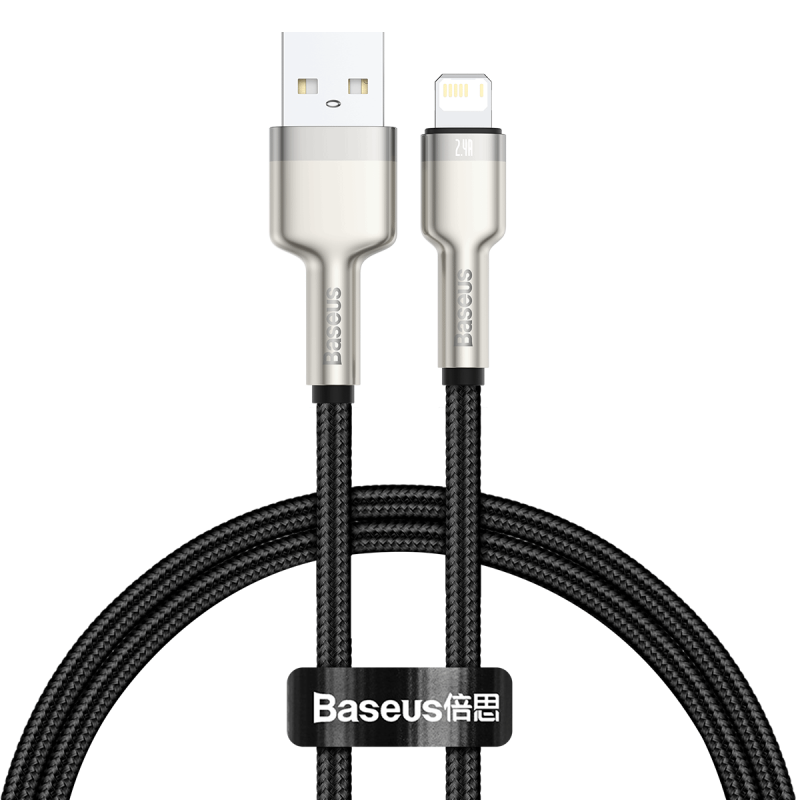 Cáp Sạc 2.4A BASEUS CALJK Đầu Bọc Kim Loại, Dây Bọc Dù Cho iPhone USB Sang Lightning, Truyền Dữ Liệu 480Mbps