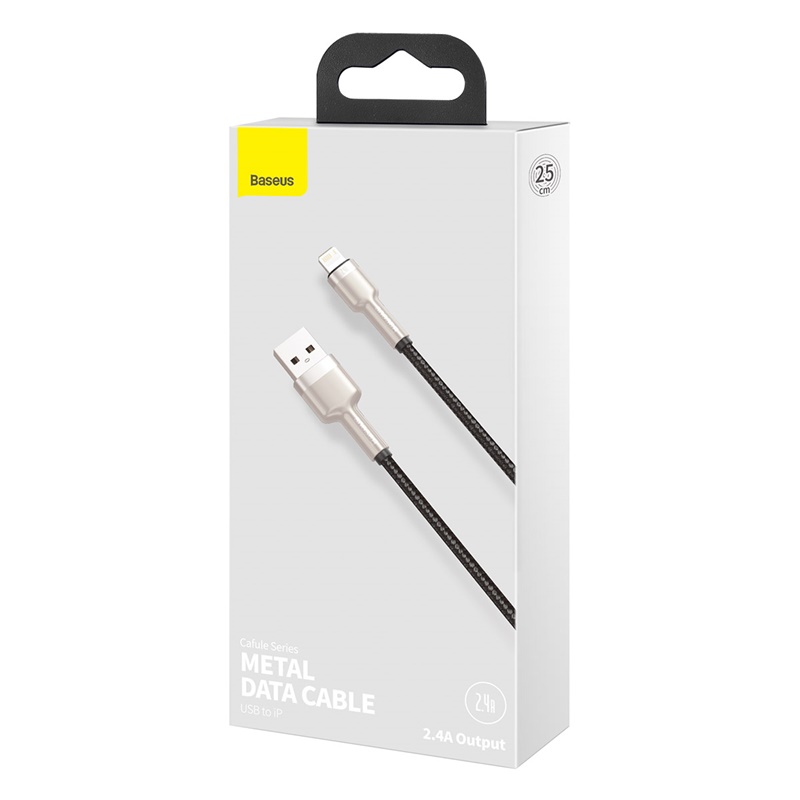 Cáp Sạc 2.4A BASEUS CALJK Đầu Bọc Kim Loại, Dây Bọc Dù Cho iPhone USB Sang Lightning, Truyền Dữ Liệu 480Mbps
