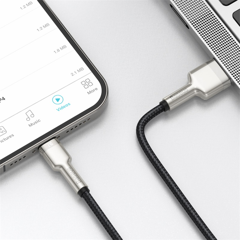 Cáp Sạc 2.4A BASEUS CALJK Đầu Bọc Kim Loại, Dây Bọc Dù Cho iPhone USB Sang Lightning, Truyền Dữ Liệu 480Mbps