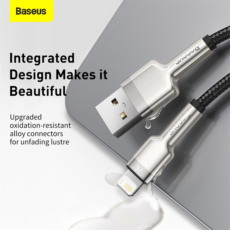 Cáp Sạc 2.4A BASEUS CALJK Đầu Bọc Kim Loại, Dây Bọc Dù Cho iPhone USB Sang Lightning, Truyền Dữ Liệu 480Mbps