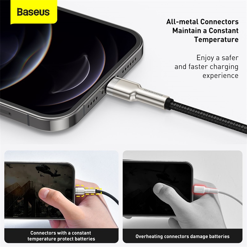 Cáp Sạc 2.4A BASEUS CALJK Đầu Bọc Kim Loại, Dây Bọc Dù Cho iPhone USB Sang Lightning, Truyền Dữ Liệu 480Mbps