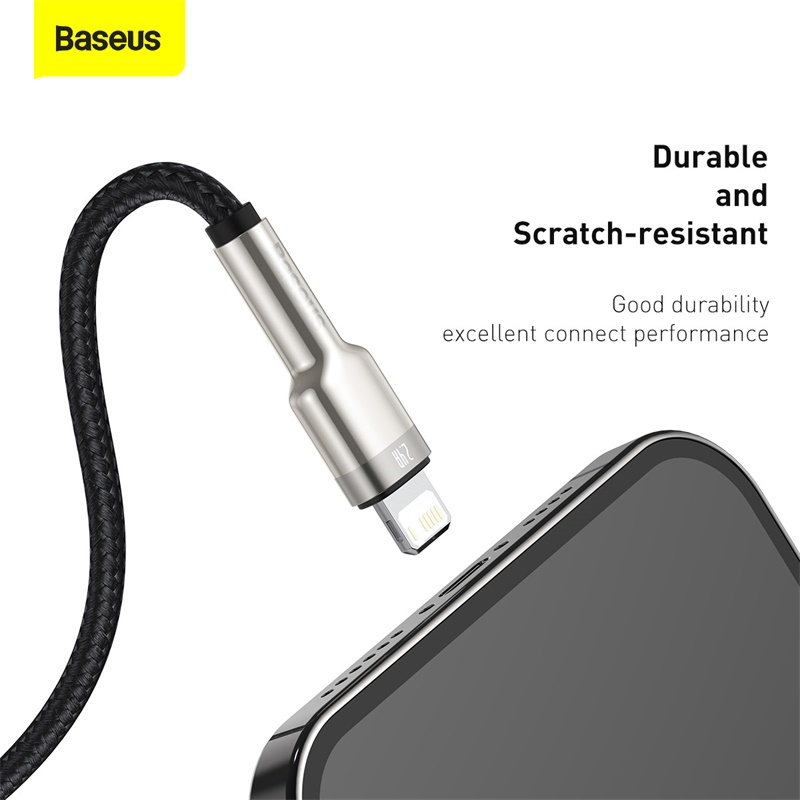 Cáp Sạc 2.4A BASEUS CALJK Đầu Bọc Kim Loại, Dây Bọc Dù Cho iPhone USB Sang Lightning, Truyền Dữ Liệu 480Mbps