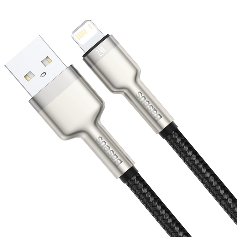 Cáp Sạc 2.4A BASEUS CALJK Đầu Bọc Kim Loại, Dây Bọc Dù Cho iPhone USB Sang Lightning, Truyền Dữ Liệu 480Mbps