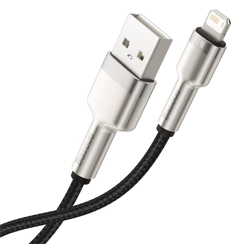Cáp Sạc 2.4A BASEUS CALJK Đầu Bọc Kim Loại, Dây Bọc Dù Cho iPhone USB Sang Lightning, Truyền Dữ Liệu 480Mbps