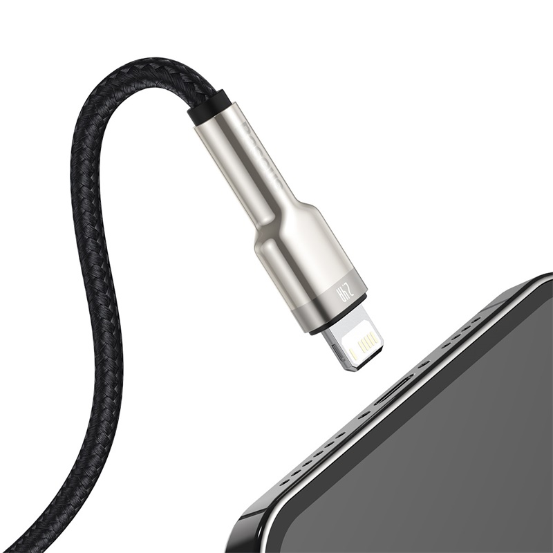 Cáp Sạc 2.4A BASEUS CALJK Đầu Bọc Kim Loại, Dây Bọc Dù Cho iPhone USB Sang Lightning, Truyền Dữ Liệu 480Mbps