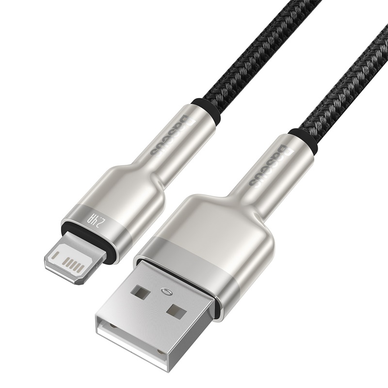 Cáp Sạc 2.4A BASEUS CALJK Đầu Bọc Kim Loại, Dây Bọc Dù Cho iPhone USB Sang Lightning, Truyền Dữ Liệu 480Mbps