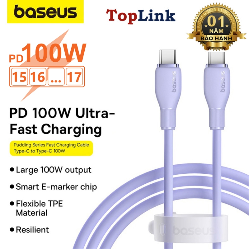 Cáp Sạc Nhanh 100w BASEUS Type C to Type C Pudding Fast Charging Cable Cho iPhone 15 16, SamSung, LapTop, Tablet, Huawei, Xiaomi