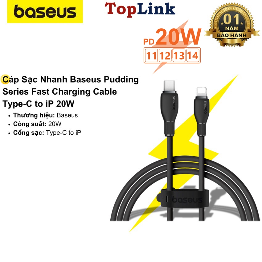 Cáp Sạc Nhanh BASEUS PD 20w 27w Pudding Series Cho iPhone 11 12 13 14 Mềm Dẻo, Sạc Nhanh ở Nhiệt Độ Thấp