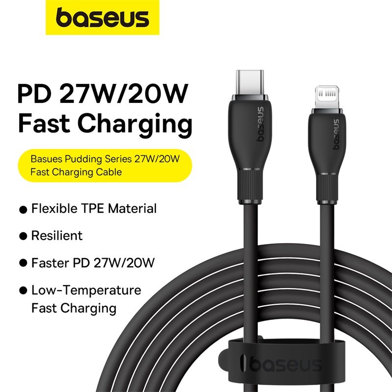Cáp Sạc Nhanh BASEUS PD 20w 27w Pudding Series Cho iPhone 11 12 13 14 Mềm Dẻo, Sạc Nhanh ở Nhiệt Độ Thấp