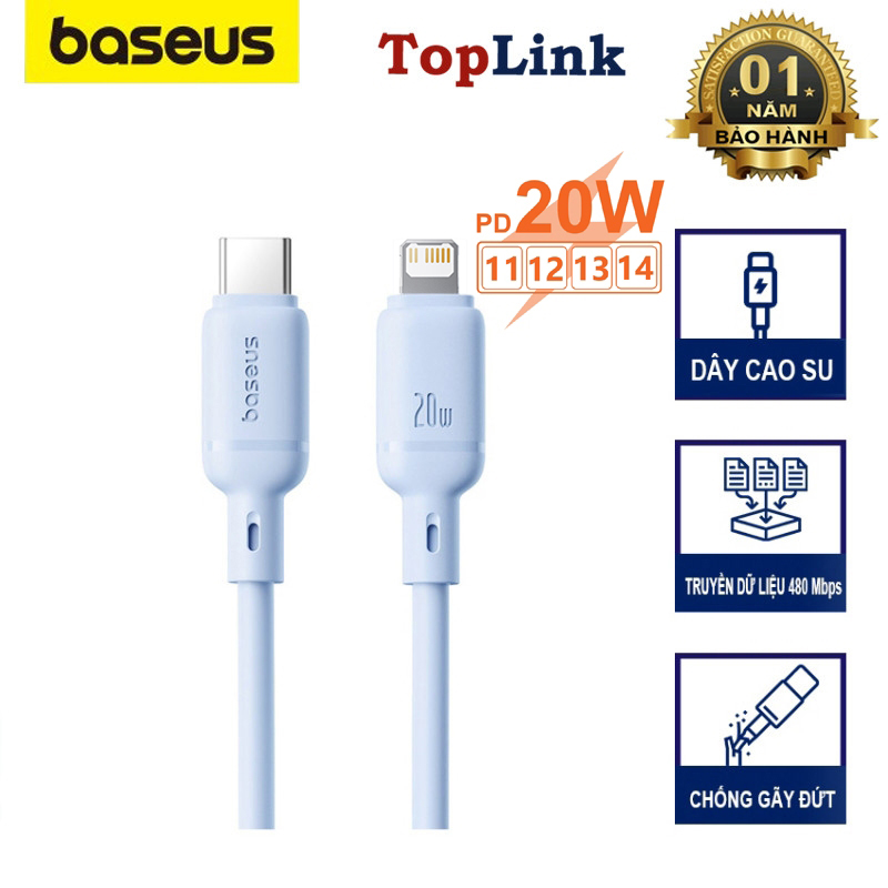 Cáp Sạc Nhanh 20w BASEUS Silky PD cho iPhone 5 6 7 8 9 Xsmax 11 12 13 14 Gắn Chip Thông Minh Duy Trì Nhiệt Độ Tối Ưu Khi Sạc Truyền Data 48Mbps