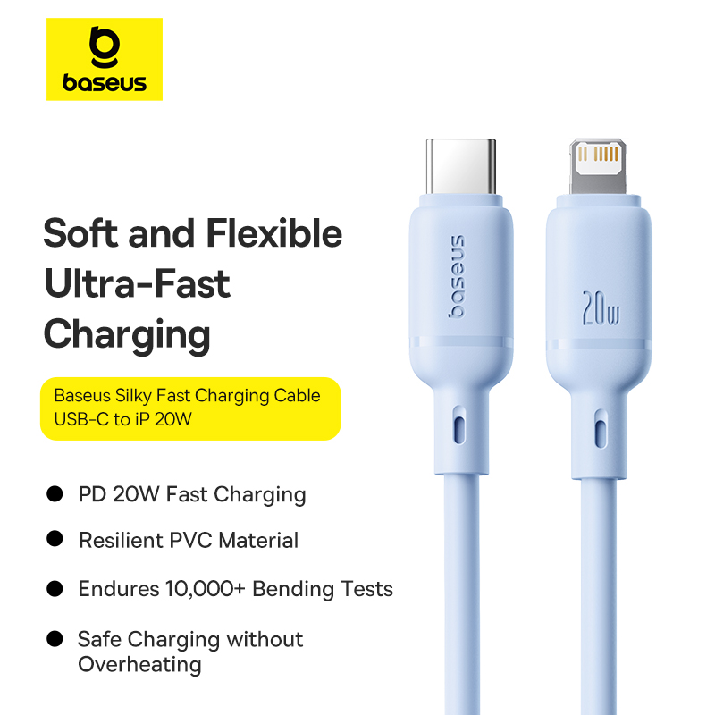Cáp Sạc Nhanh 20w BASEUS Silky PD cho iPhone 5 6 7 8 9 Xsmax 11 12 13 14 Gắn Chip Thông Minh Duy Trì Nhiệt Độ Tối Ưu Khi Sạc Truyền Data 48Mbps