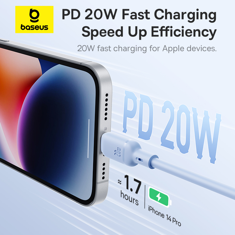 Cáp Sạc Nhanh 20w BASEUS Silky PD cho iPhone 5 6 7 8 9 Xsmax 11 12 13 14 Gắn Chip Thông Minh Duy Trì Nhiệt Độ Tối Ưu Khi Sạc Truyền Data 48Mbps