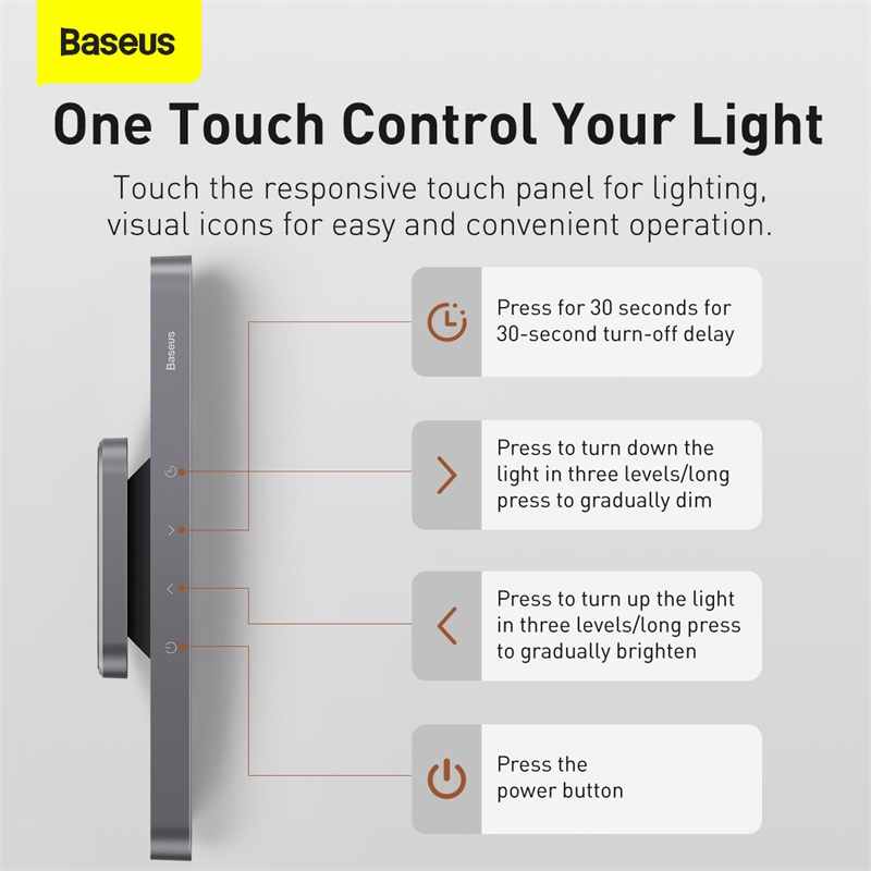 Đèn Led Tích Điện BASEUS DGXC-C0G Treo Tường Không Dây 1800mah Cảm Ứng Hít Mạnh Bề Mặt Sắt 3 Chế Độ Sáng