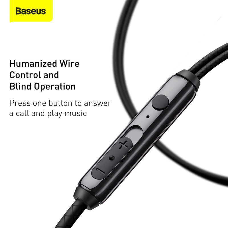 Tai Nghe Dây Có Mic Đàm Thoại BASEUS H19 Jack Cắm 3.5mm Nhét Tai Cách Âm Chống Ồn Âm Thanh Nổi 6D HIFI