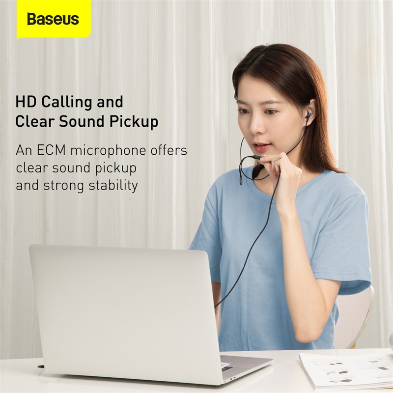 Tai Nghe Dây Có Mic Đàm Thoại BASEUS H19 Jack Cắm 3.5mm Nhét Tai Cách Âm Chống Ồn Âm Thanh Nổi 6D HIFI