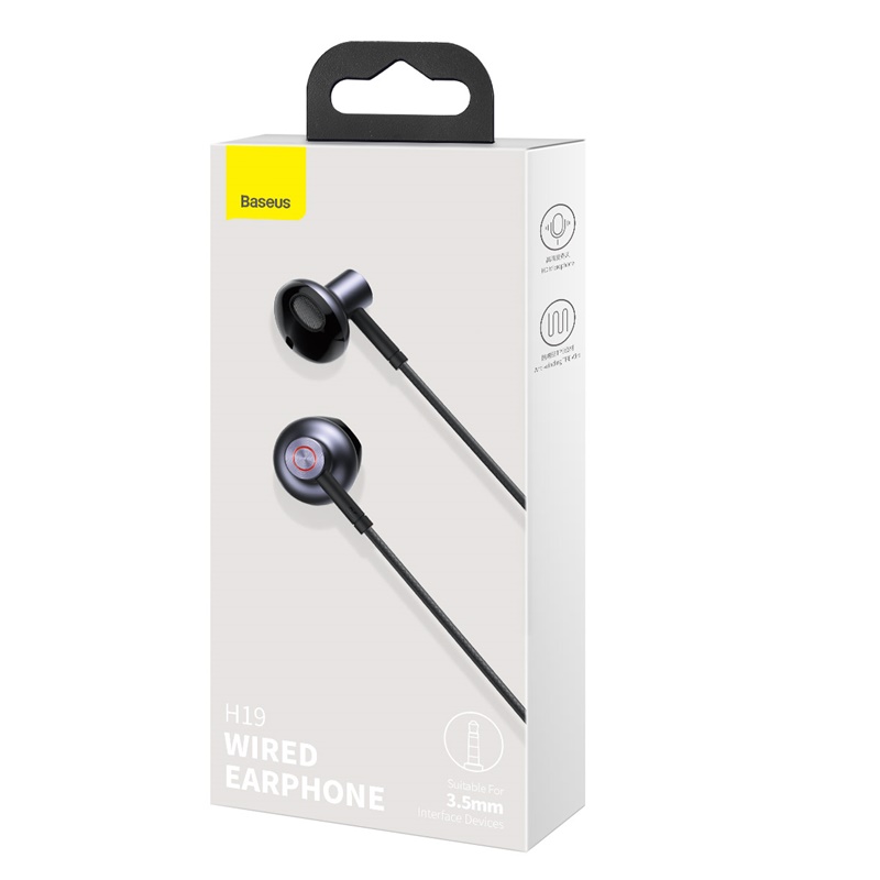 Tai Nghe Dây Có Mic Đàm Thoại BASEUS H19 Jack Cắm 3.5mm Nhét Tai Cách Âm Chống Ồn Âm Thanh Nổi 6D HIFI