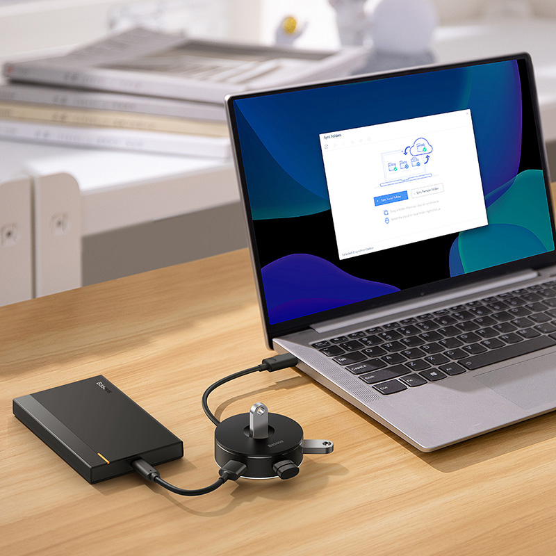 Bộ Chia BASEUS Hub AirJoy Round Box Adapter Type-C Hoặc USB 3.0 To USB 3.01 + USB2.03 Cho Máy Tính, Laptop, Macbook