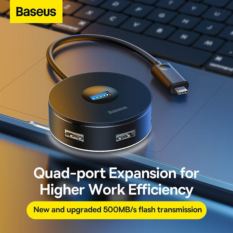 Bộ Chia BASEUS Hub AirJoy Round Box Adapter Type-C Hoặc USB 3.0 To USB 3.01 + USB2.03 Cho Máy Tính, Laptop, Macbook