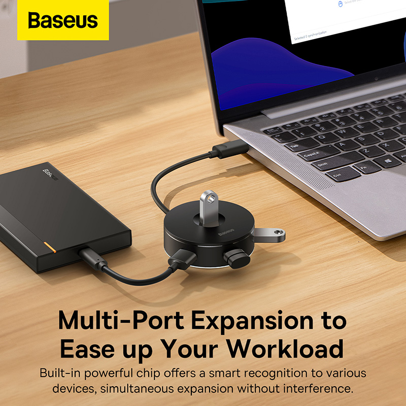 Bộ Chia BASEUS Hub AirJoy Round Box Adapter Type-C Hoặc USB 3.0 To USB 3.01 + USB2.03 Cho Máy Tính, Laptop, Macbook