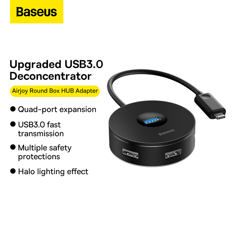 Bộ Chia BASEUS Hub AirJoy Round Box Adapter Type-C Hoặc USB 3.0 To USB 3.01 + USB2.03 Cho Máy Tính, Laptop, Macbook