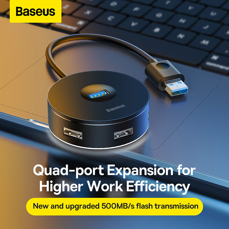 Bộ Chia BASEUS Hub AirJoy Round Box Adapter Type-C Hoặc USB 3.0 To USB 3.01 + USB2.03 Cho Máy Tính, Laptop, Macbook