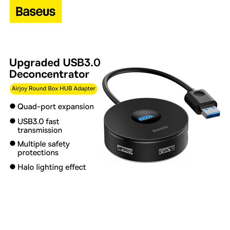 Bộ Chia BASEUS Hub AirJoy Round Box Adapter Type-C Hoặc USB 3.0 To USB 3.01 + USB2.03 Cho Máy Tính, Laptop, Macbook