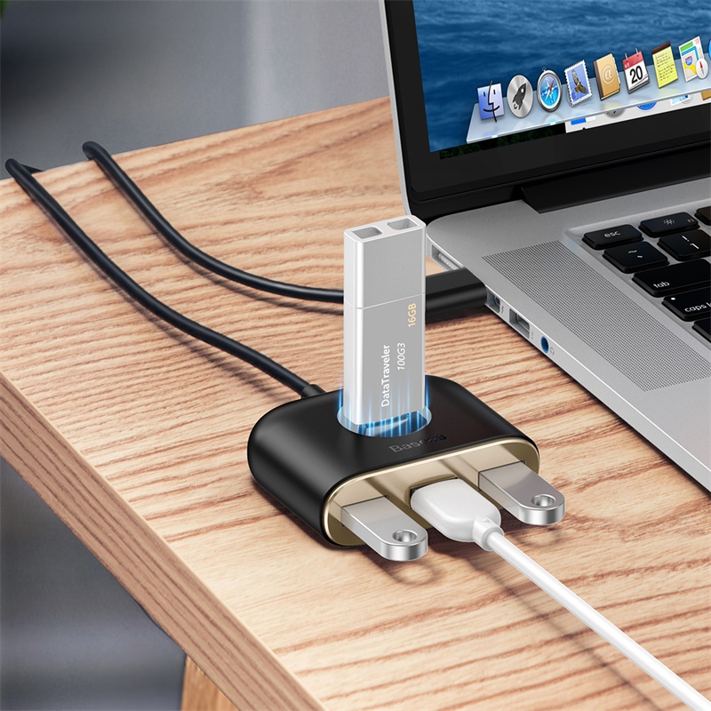 Bộ Chia Cổng USB/ Type C Ra 4 Cổng USB Baseus Square Round  4 in 1 ( Type C/ USB 3.0 to USB3.0*1+USB2.0*3 Smart Adapter)