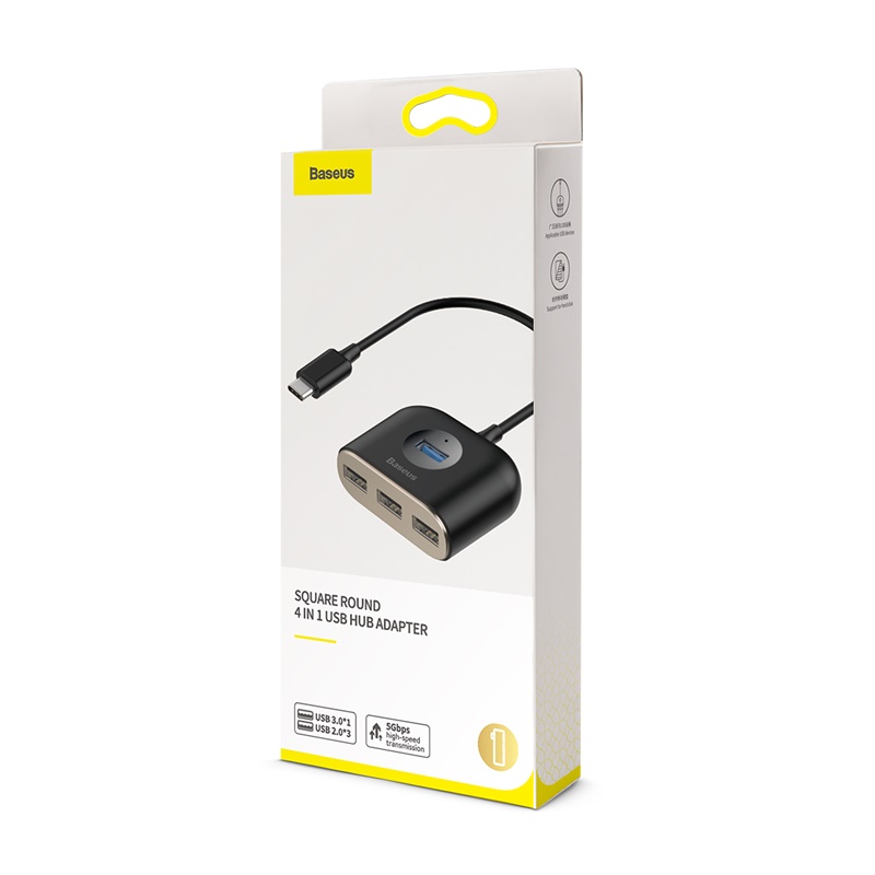 Bộ Chia Cổng USB/ Type C Ra 4 Cổng USB Baseus Square Round  4 in 1 ( Type C/ USB 3.0 to USB3.0*1+USB2.0*3 Smart Adapter)