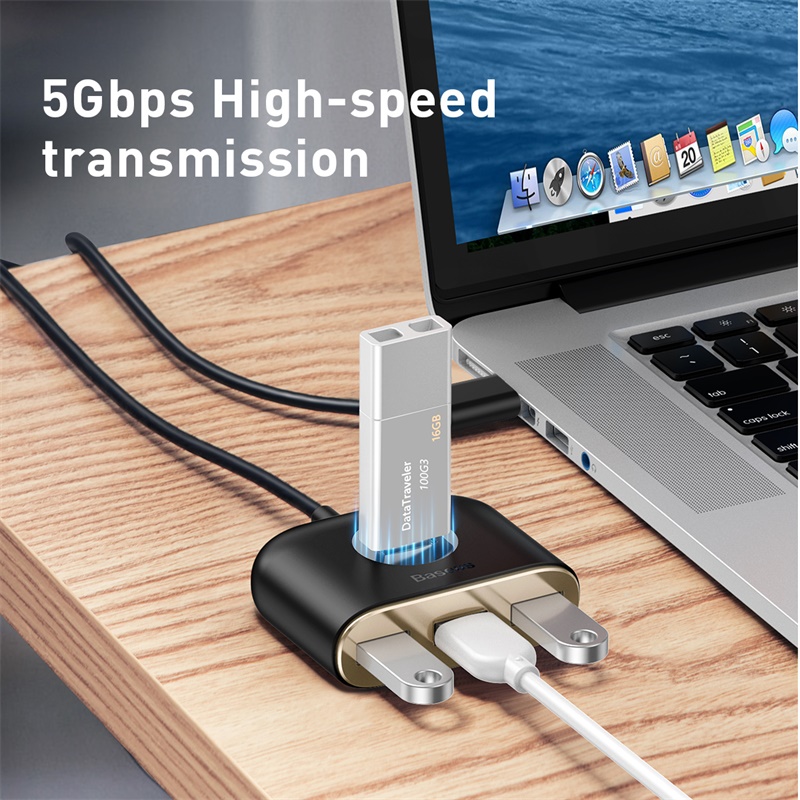 Bộ Chia Cổng USB/ Type C Ra 4 Cổng USB Baseus Square Round  4 in 1 ( Type C/ USB 3.0 to USB3.0*1+USB2.0*3 Smart Adapter)