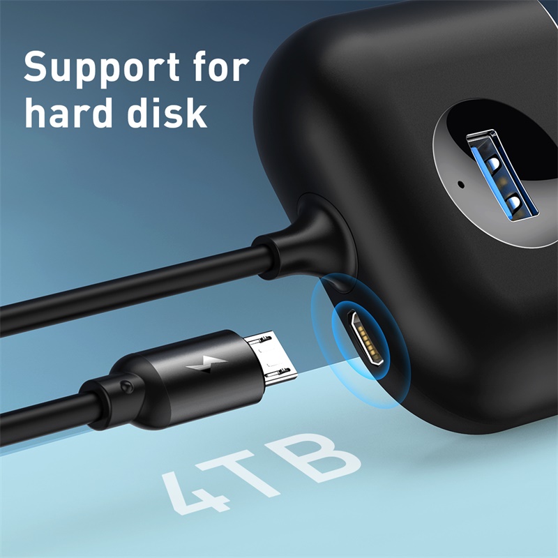 Bộ Chia Cổng USB/ Type C Ra 4 Cổng USB Baseus Square Round  4 in 1 ( Type C/ USB 3.0 to USB3.0*1+USB2.0*3 Smart Adapter)