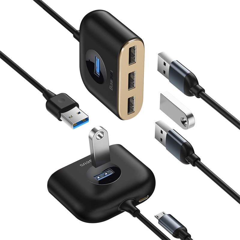 Bộ Chia Cổng USB/ Type C Ra 4 Cổng USB Baseus Square Round  4 in 1 ( Type C/ USB 3.0 to USB3.0*1+USB2.0*3 Smart Adapter)