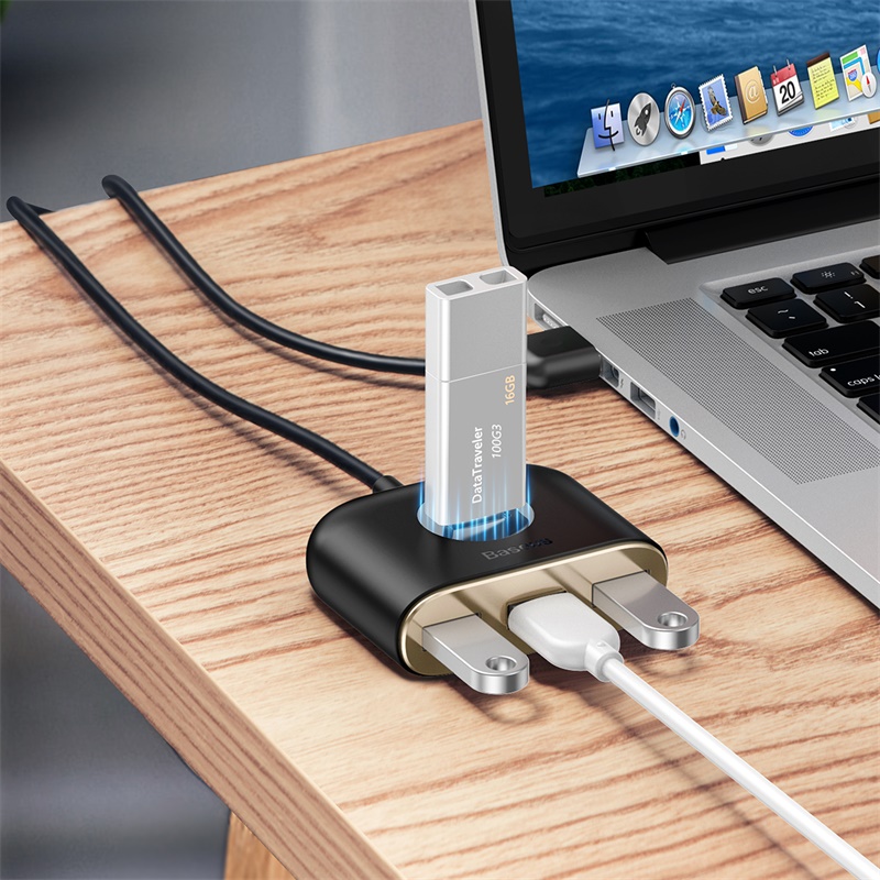 Bộ Chia Cổng USB/ Type C Ra 4 Cổng USB Baseus Square Round  4 in 1 ( Type C/ USB 3.0 to USB3.0*1+USB2.0*3 Smart Adapter)