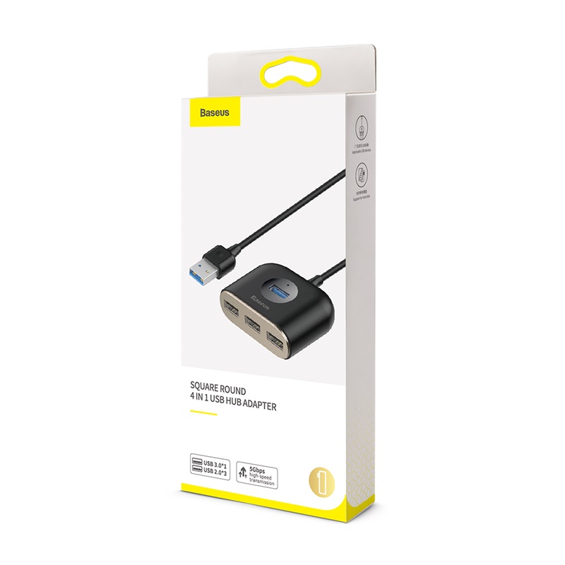 Bộ Chia Cổng USB/ Type C Ra 4 Cổng USB Baseus Square Round  4 in 1 ( Type C/ USB 3.0 to USB3.0*1+USB2.0*3 Smart Adapter)