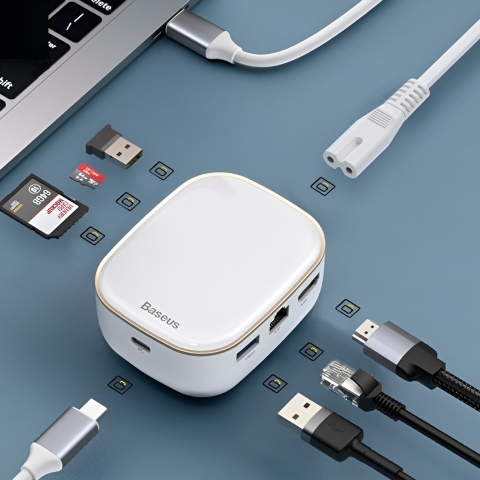 Bộ Chia Hub Đa Năng 7 IN 1 BASEUS Type C Hub Adapter AC Multifunctional Charger USB 3.0*2 / HDMI / Type-C / RJ45 / SD/TF