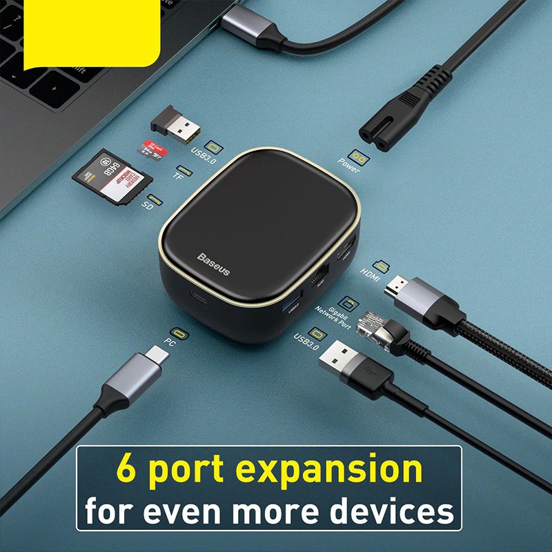 Bộ Chia Hub Đa Năng 7 IN 1 BASEUS Type C Hub Adapter AC Multifunctional Charger USB 3.0*2 / HDMI / Type-C / RJ45 / SD/TF