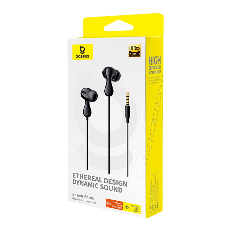 Tai Nghe Có Dây BASEUS HZ20 Chân Cắm 3.5mm Âm Thanh Hi-Res Nhét Tai Có Mic Đàm Thoại Thiết Kế Công Thái Học Cách Âm Chống Ồn Chất Lượng Cao