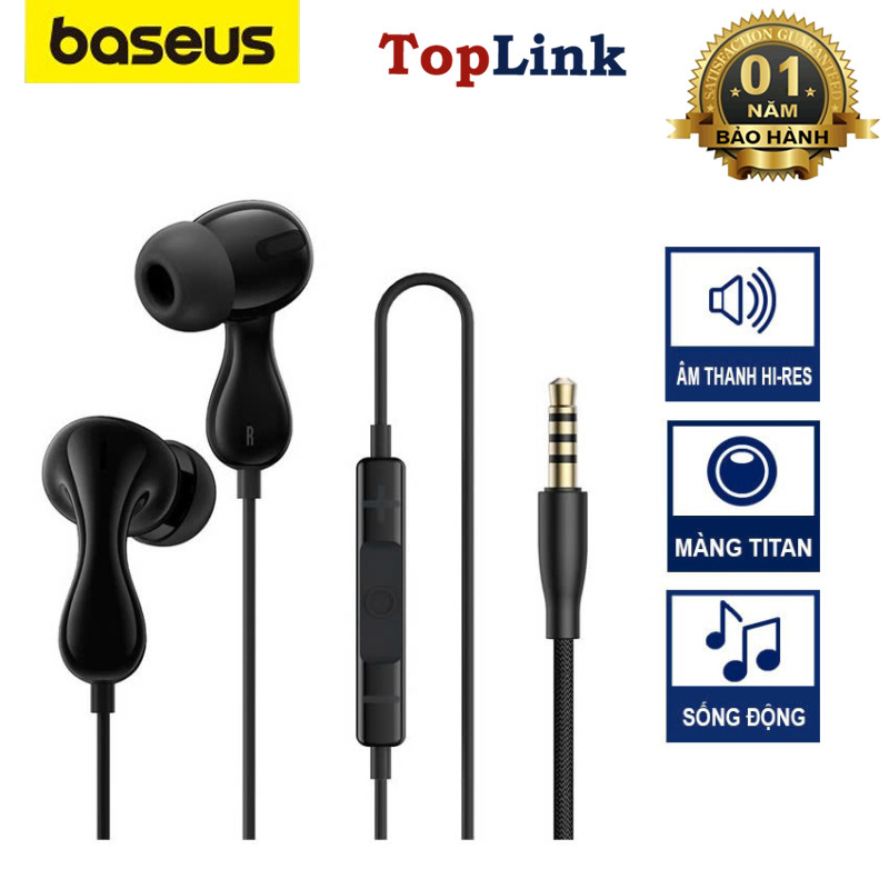 Tai Nghe Có Dây BASEUS HZ20 Chân Cắm 3.5mm Âm Thanh Hi-Res Nhét Tai Có Mic Đàm Thoại Thiết Kế Công Thái Học Cách Âm Chống Ồn Chất Lượng Cao
