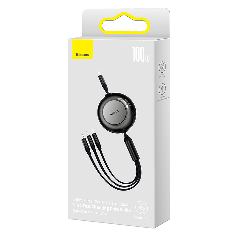 Cáp Sạc Nhanh 100W Rút 3 Đầu BASEUS CAMJ010201 Cổng Type C ra Lightning, Micro, Type C Sạc Nhanh Cho Điện Thoại, LapTop, iPhone, Ipad