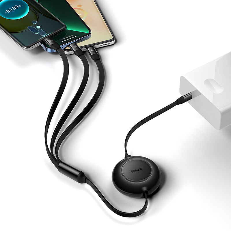 Cáp Sạc Nhanh 100W Rút 3 Đầu BASEUS CAMJ010201 Cổng Type C ra Lightning, Micro, Type C Sạc Nhanh Cho Điện Thoại, LapTop, iPhone, Ipad
