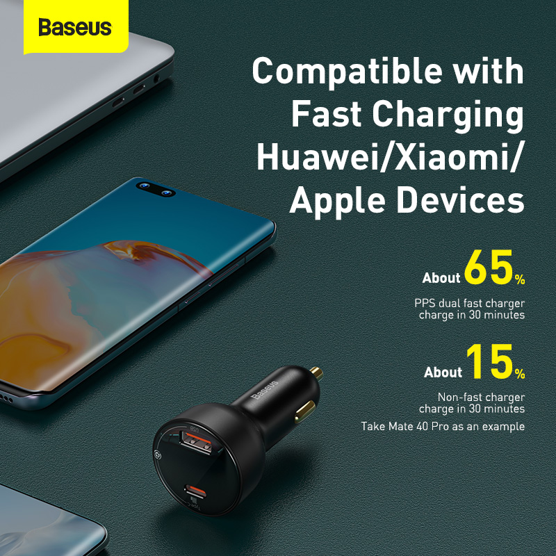 Tẩu Sạc Nhanh Ô Tô 100w BASEUS  1 Cổng USB 1 Cổng PD Công Nghệ Sạc Nhanh Quick Charge QC 3.0 Sạc Đa Thiết Bị, Công Suất Mạnh Mẽ, An Toàn Cho Mọi Chuyến Đi