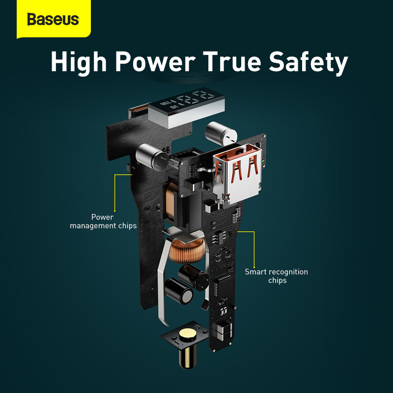 Tẩu Sạc Nhanh Ô Tô 100w BASEUS  1 Cổng USB 1 Cổng PD Công Nghệ Sạc Nhanh Quick Charge QC 3.0 Sạc Đa Thiết Bị, Công Suất Mạnh Mẽ, An Toàn Cho Mọi Chuyến Đi