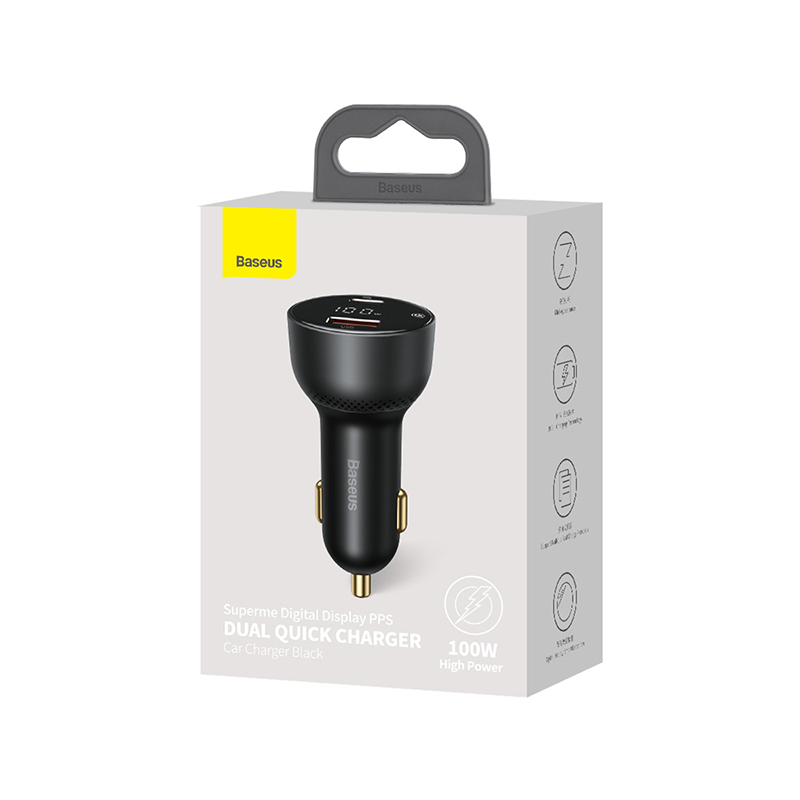 Tẩu Sạc Nhanh Ô Tô 100w BASEUS  1 Cổng USB 1 Cổng PD Công Nghệ Sạc Nhanh Quick Charge QC 3.0 Sạc Đa Thiết Bị, Công Suất Mạnh Mẽ, An Toàn Cho Mọi Chuyến Đi