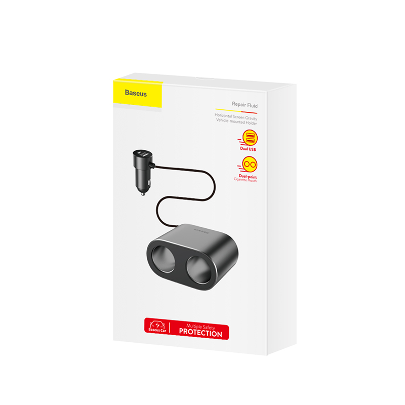 Bộ Chia Tẩu Sạc Trên Xe Ô Tô Baseus CRDYQ 12 V-24V Tích Hợp 2 Cổng USB Sạc Nhanh Công Suất 100w Dây Dài 60cm Phù Hợp Mọi Loại Xe