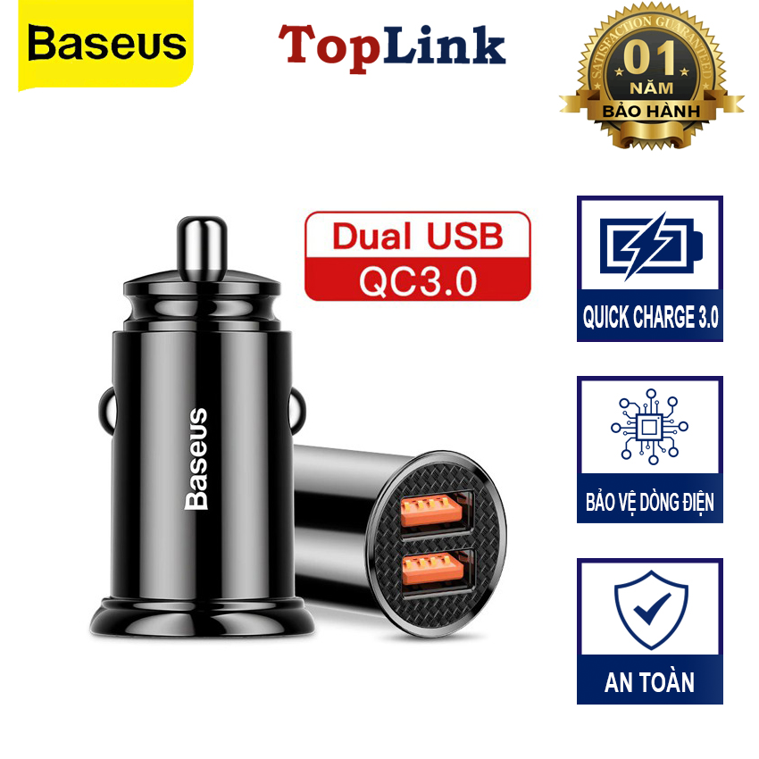 Tẩu Sạc Nhanh 30W BASEUS CCALL-YS01 1 Xe Hơi, Ô Tô Cổng USB 1 Cổng Type C PD Tích Hợp QC 3.0, QC 4.0, PD 3.0
